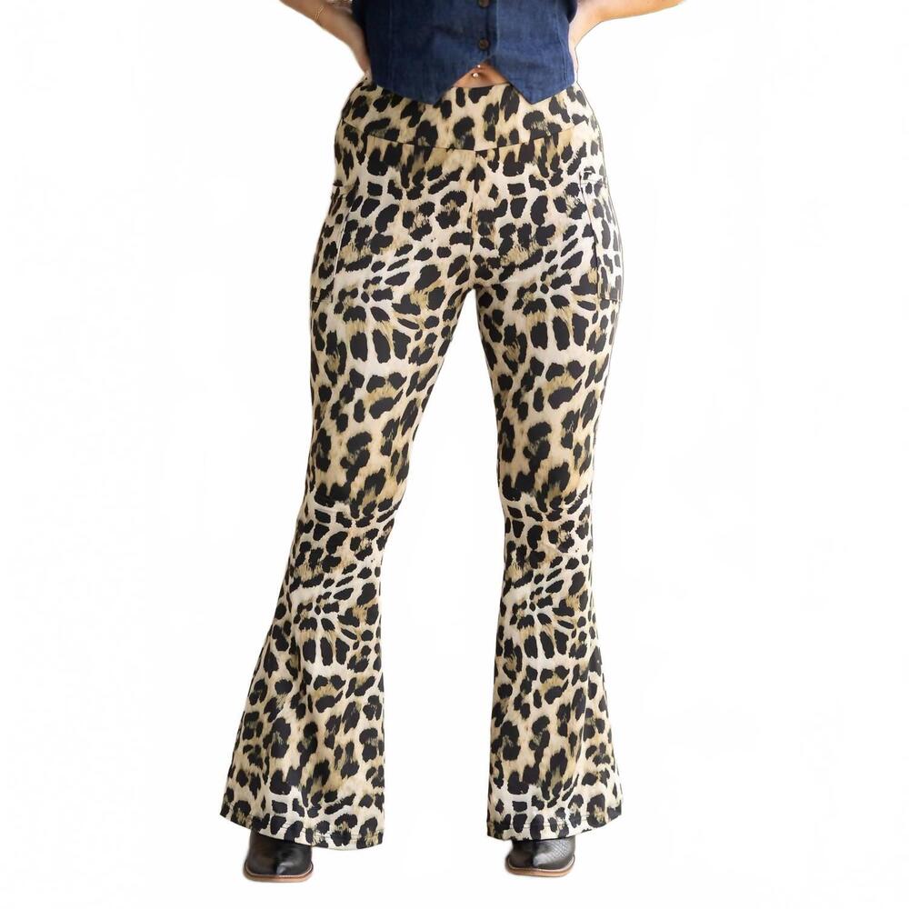 NEW JULIA ROSE francesca super flare leggings in leopard